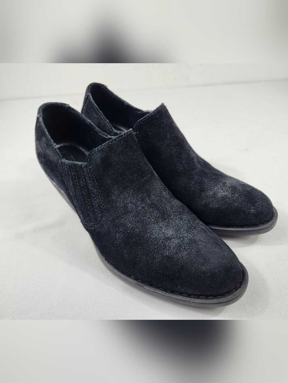 Born Black Suede Low-Heel Slip-On Women's 8.5 M Distressed Shoes